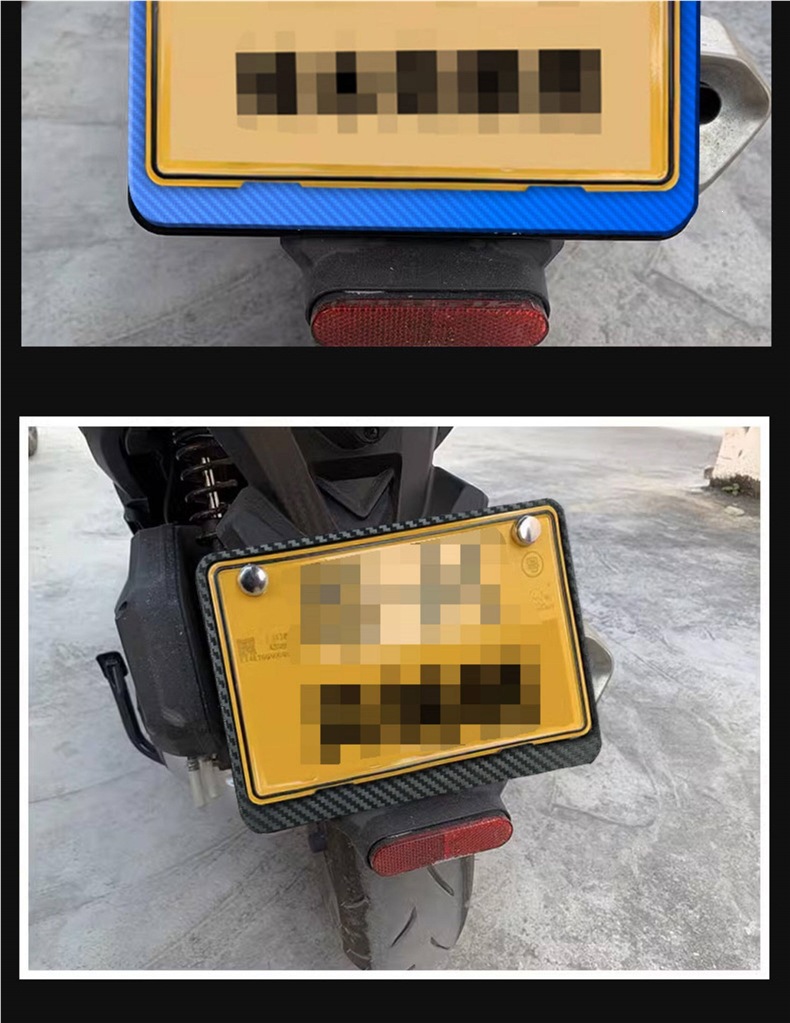 New traffic regulations motorcycle license plate holder, license plate frame, little devil carbon fiber rear license plate frame, universal for scooters
