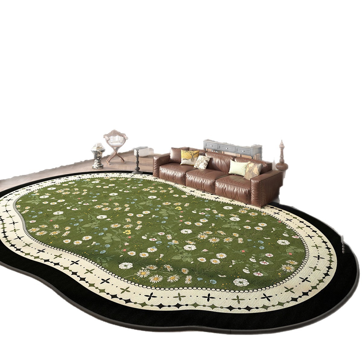 Vintage Green Carpet, Durable And Easy To Clean, Perfect For Living Room And Bedroom_voghion.com