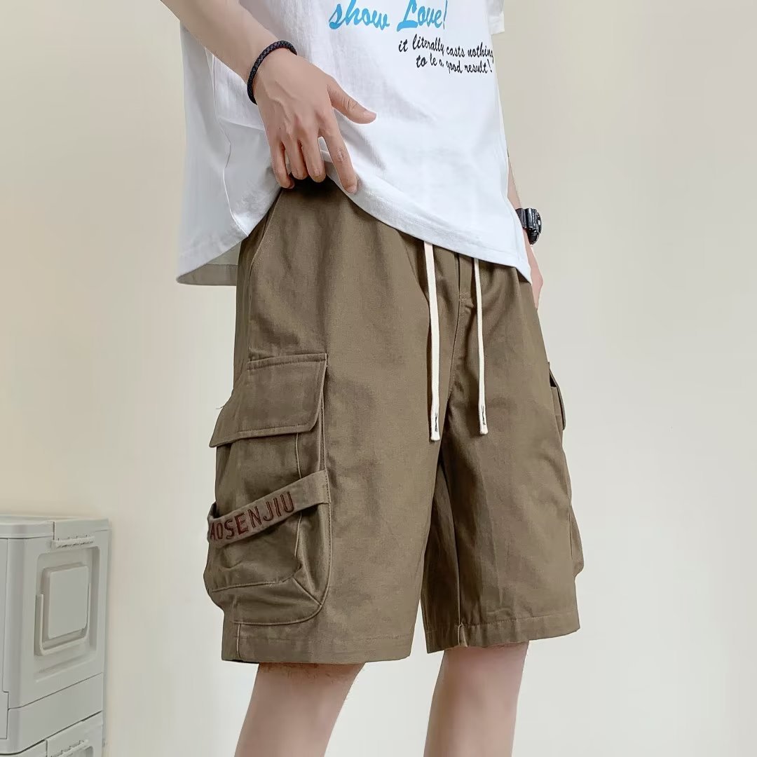 khaki Tooling Shorts Men's Summer Outer Wear Thin Trendy Brand Multi-Pocket Loose Casual Pants