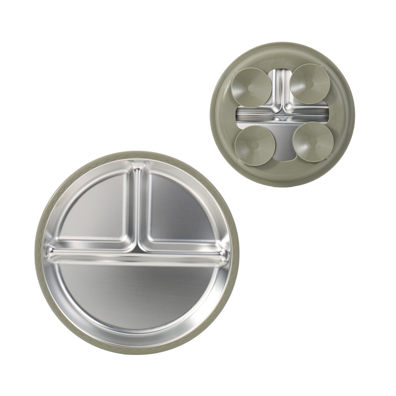 20cm silicone stainless steel dinner plate military green