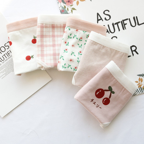 Japanese floral women's underwear soft breathable shorts girls pure cotton crotch cute briefs mid-waist underwear for women