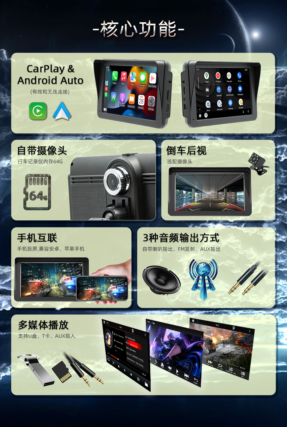 New portable 7-inch Bluetooth car mp5 with camera f133 Wireless carplay driving recorder pnd