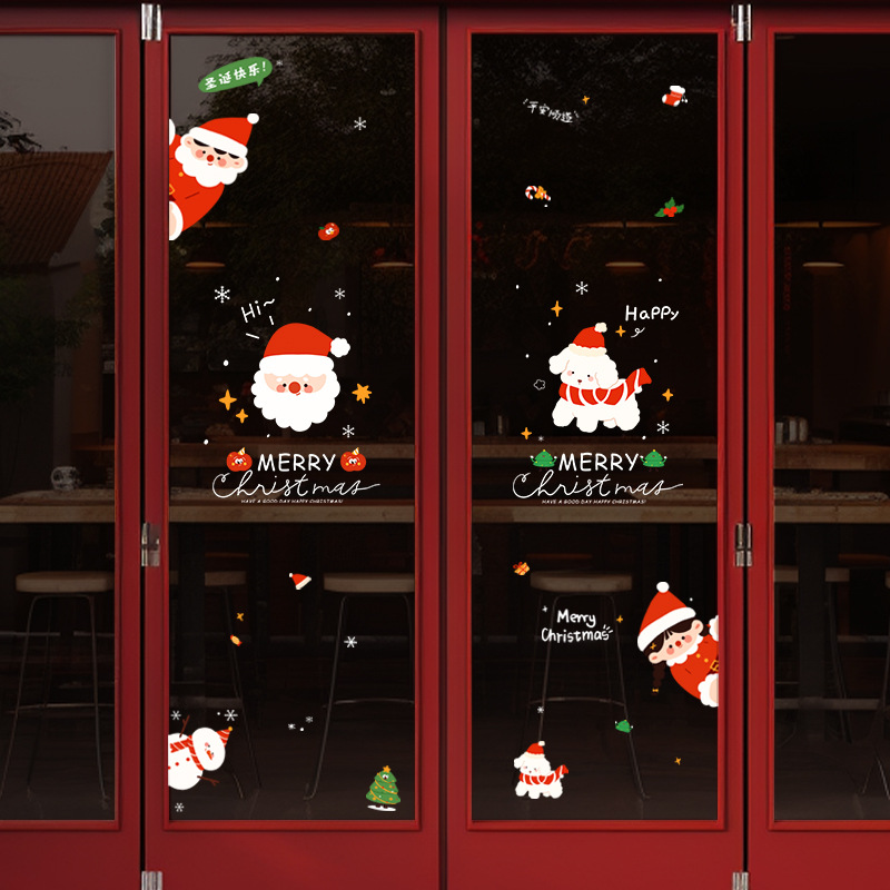 圣诞节装饰品圣诞老人窗花玻璃门贴纸道具商场店铺布置橱窗静电贴