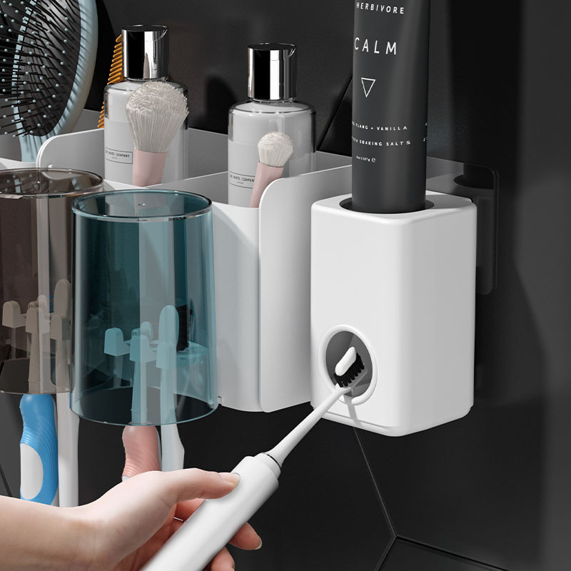 Home Toothbrush Cup Shelf Couple Children Electric Toothbrush Toothpaste Storage Box Bathroom No Drill Toothbrush Rack
