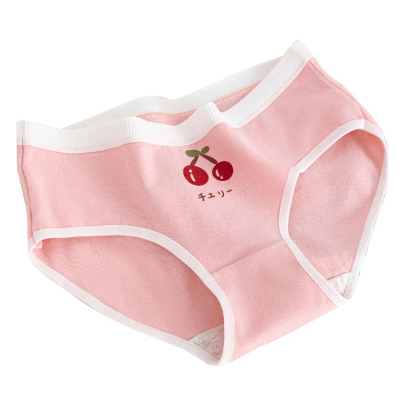 Japonés cereza floral chica ropa interior suave algodón transpirable entrepierna linda chica calzoncillos Mediados de cintura ropa interior mujeres