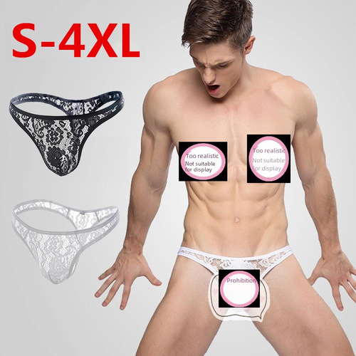 Low-rise lace sexy thong underwear transparent novelty G-string for gay men, sizes S-4XL