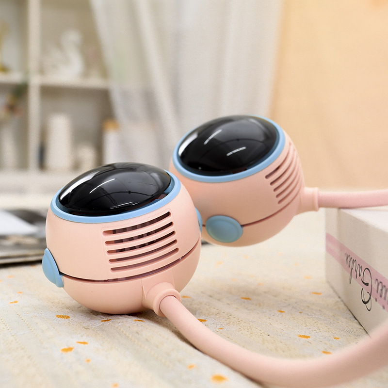 新款太空人無葉掛脖風扇 戶外運動便攜雙渦輪三檔強風充電小風扇