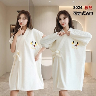 Bath Towel for Women 2024 New Style Quick-Drying Wearable and Wrapable Absorbent Bathrobe Short-Sleeved Super Soft Lint-Free Wearable Autumn and Winter Style