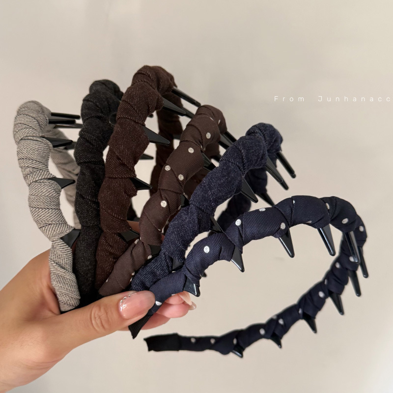 高级感波点牛仔缠绕发箍女新款防滑洗脸带齿头箍外出百搭压发卡|undefined