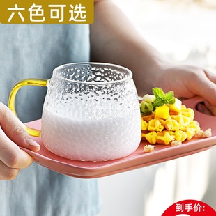Milk Cup with Handle, Breakfast Milk Cup with Lid, Microwaveable Glass Cup, Heat-Resistant Adult Milk Powder Cup