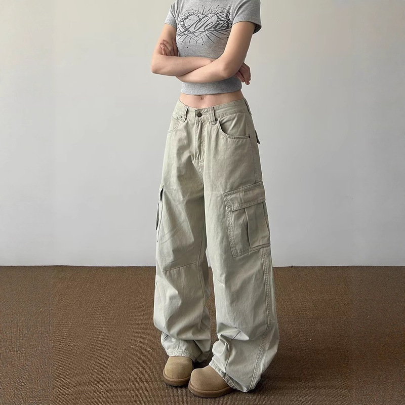 American Retro Street Vintage Large Pocket Pleated Cargo Pants Unisex Versatile Design Loose Casual Pants