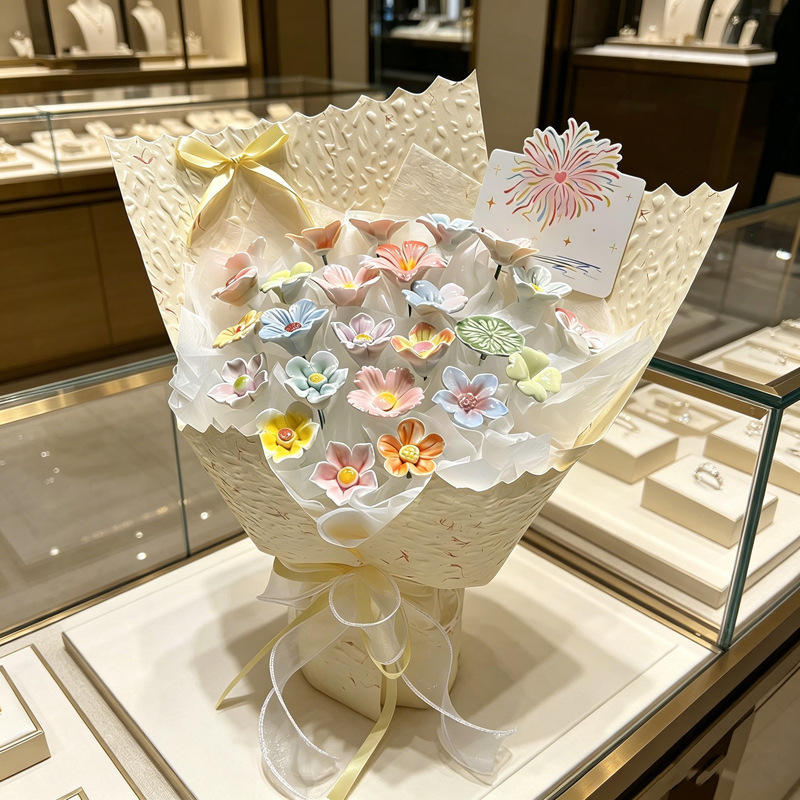 Jingdezhen Ceramic Flower Bouquet Finished Product Handmade Eternal Flowers 520 Valentine's Day Gift for Mom Girlfriend Mother's Day Jingdezhen Ceramic Flower Bouquet Finished Product Handmade Eternal Flowers 520 Valentine's Day Gift for Mom Girlfriend Mother's Day