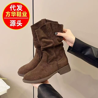 百搭复古英伦风马丁靴美拉德粗跟短靴子女2025秋冬新款中筒堆堆靴