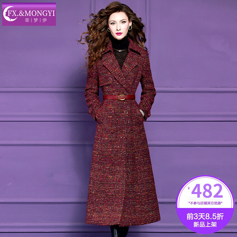 Feimengyi Original Wool Suit Woolen Outwear Women's Winter Classy Thickeneded Waist Mid-Length Woolen Outwear