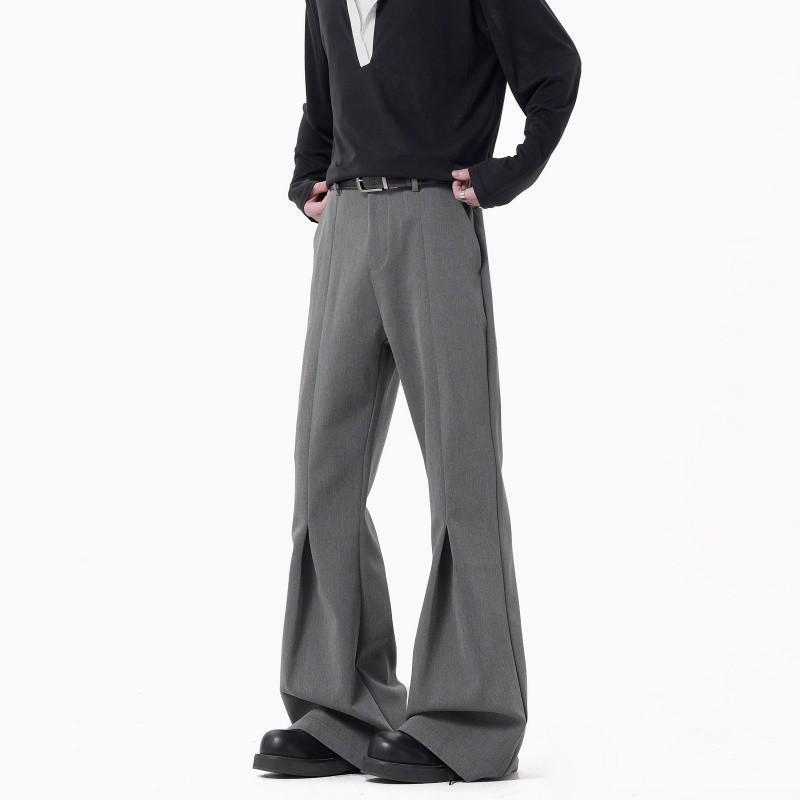 Old Money Style Gray Pleated Trousers for Men, Cleanfit, High-End, Cool and Stylish, American-Style Drape, Slimming Flared Pants