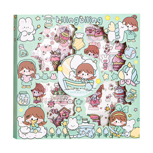 Little pudding 100 pieces of pet handbook stickers handbook stickers traceless waterproof set material package decorative small pattern