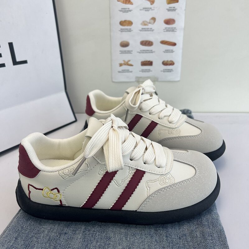 Trendy Cute Kt Cat Embroidered Ultra-Soft German Training Sneakers, High Aesthetic Value, Niche Chic, Unique Design, Odor-Resistant Low-Heel Sneakers