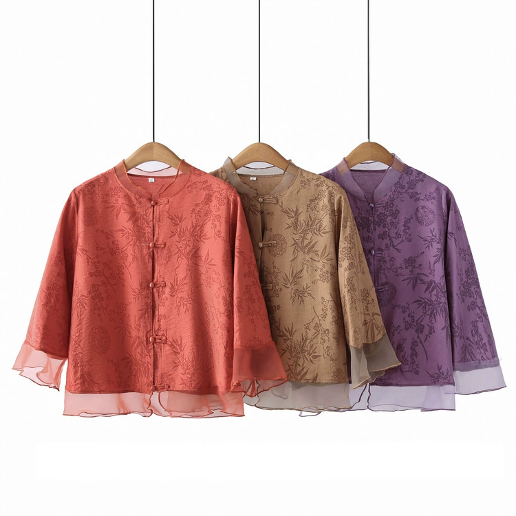 Новый китайский стиль мама летняя рубашка женская 2024 новый модный принт