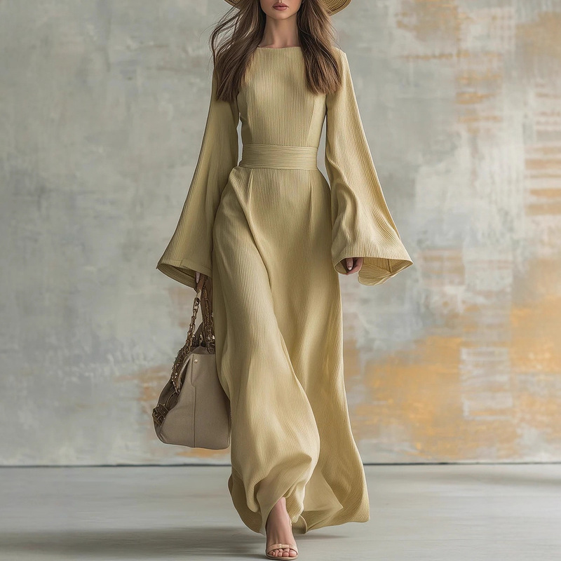 Amazon Independent Site European and American Popular Cross-Border 2025 Western Style Slim Fit Bell Sleeve Casual Dress Amazon Independent Site European and American Popular Cross-Border 2025 Western Style Slim Fit Bell Sleeve Casual Dress