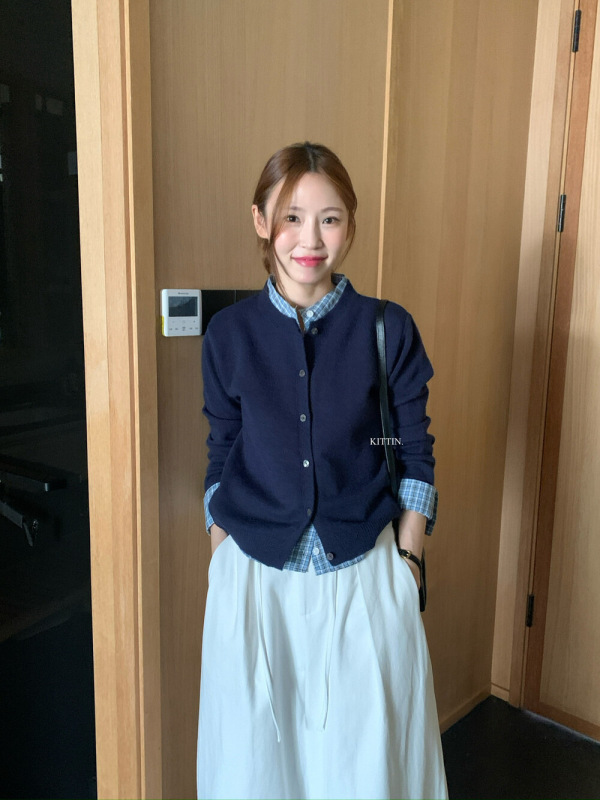 秋季新品韩版气质简约百搭衬衫袖拼接假两件针织衫开衫毛衣外套女|undefined