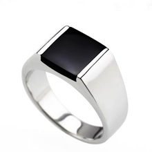 饰品批发 简约时尚欧美黑玛瑙男士钛钢戒指