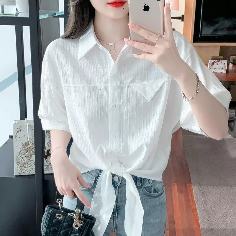 Женская шифоновая рубашка с коротким рукавом, новинка лета 2025 года, с воротником, дизайнерская, красивая рубашка для женщин