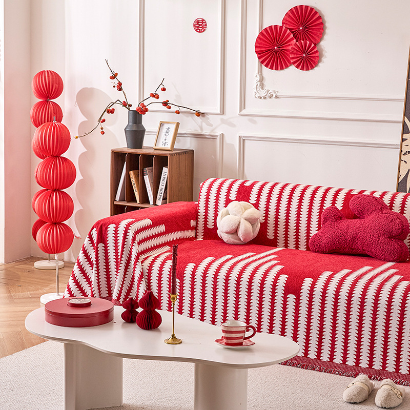 Toalla de sofá de Año Nuevo 2025 nueva cuatro estaciones rojo universal todo incluido cojín antideslizante de cubierta completa