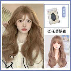 Wig women's long hair summer big wave long curly hair water ripple lolita champagne color natural sweet full headgear style
