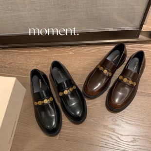 Make goods pointed round head thick bottom French camellia small gold chain classic pedal thick heel loafers