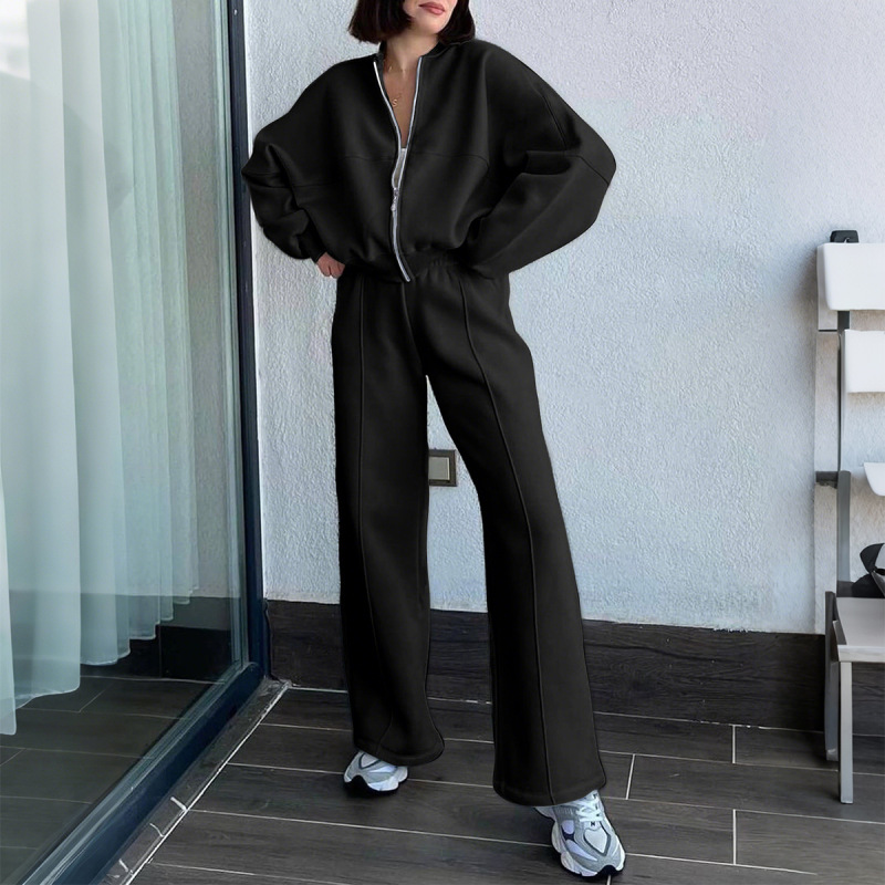 迪芸欧美运动风长袖外套纯色长裤子套装女装2025秋冬亚马逊独立站|undefined