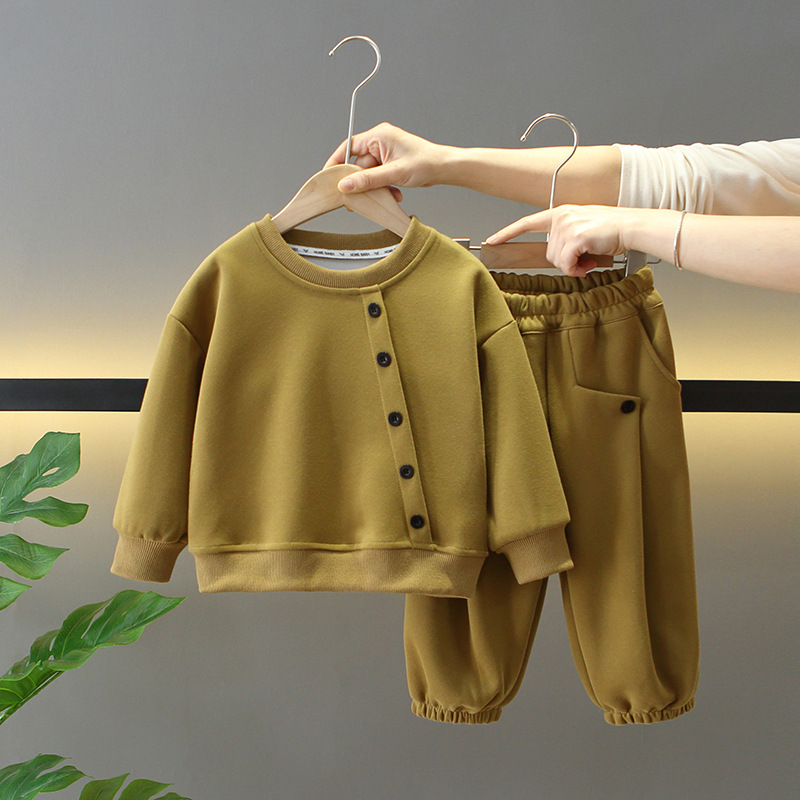 7673 traje de primavera para niños 2025 nuevo suéter de estilo occidental para niños de dos piezas ropa coreana de primavera y otoño para bebés