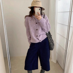 韩系风简约花纱杂色针织开衫女2025秋冬新款休闲百搭圆领减龄毛衣