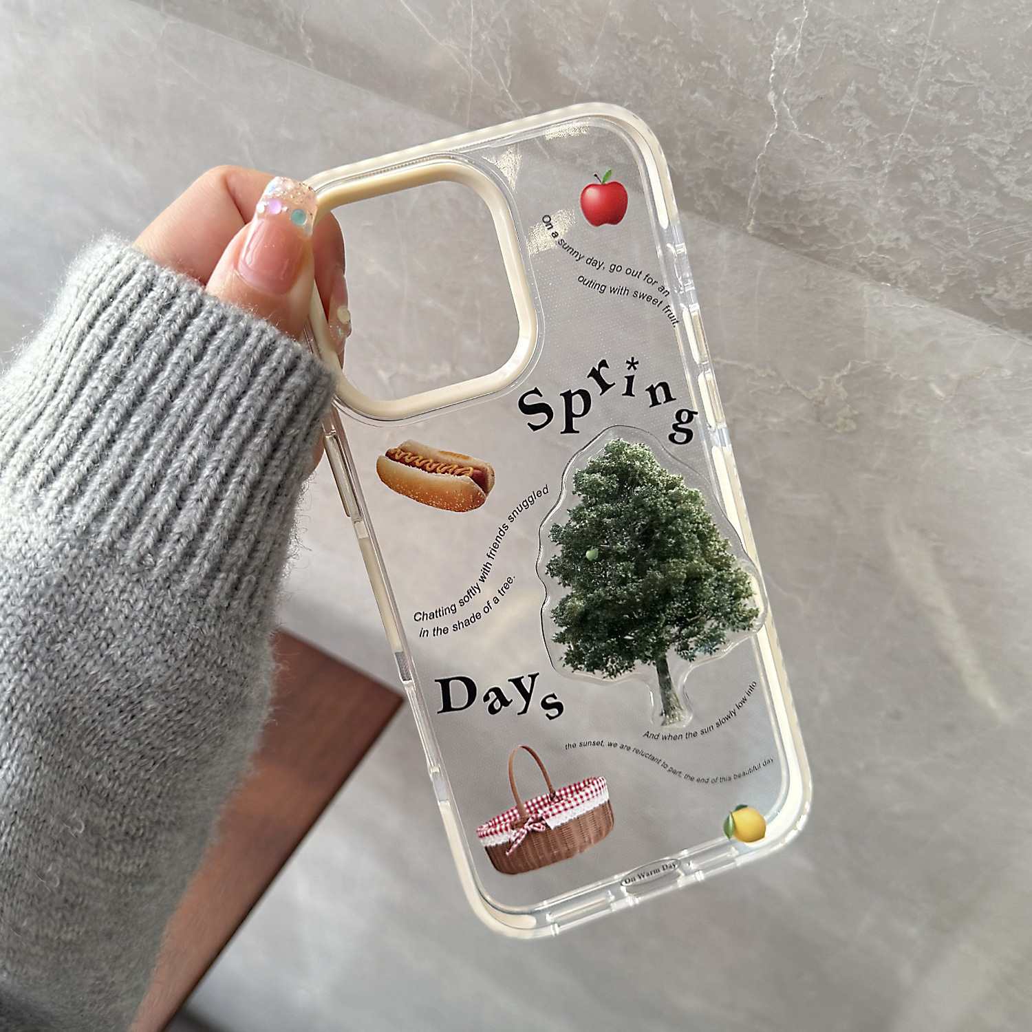 Sencillo arte en inglés parche árbol pequeño para estuche para teléfono móvil 16ProMax iPhone13/14 Apple 15P nuevo