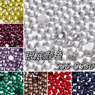 Cross-Border Hot Selling Round Flats Bottom Diamond Guomao a Diamond Even Silver Bottom Glass Rhinestone Nail Art Jewelry Color Wedding Dress