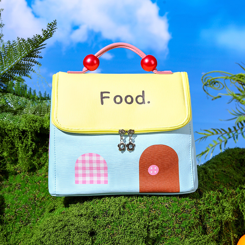 Bolsa de lonchera de alto valor, estilo caliente, linda casa pequeña, bolsa bento, bolsa de almuerzo con aislamiento, bolsa de almacenamiento portátil para el trabajo y la escuela