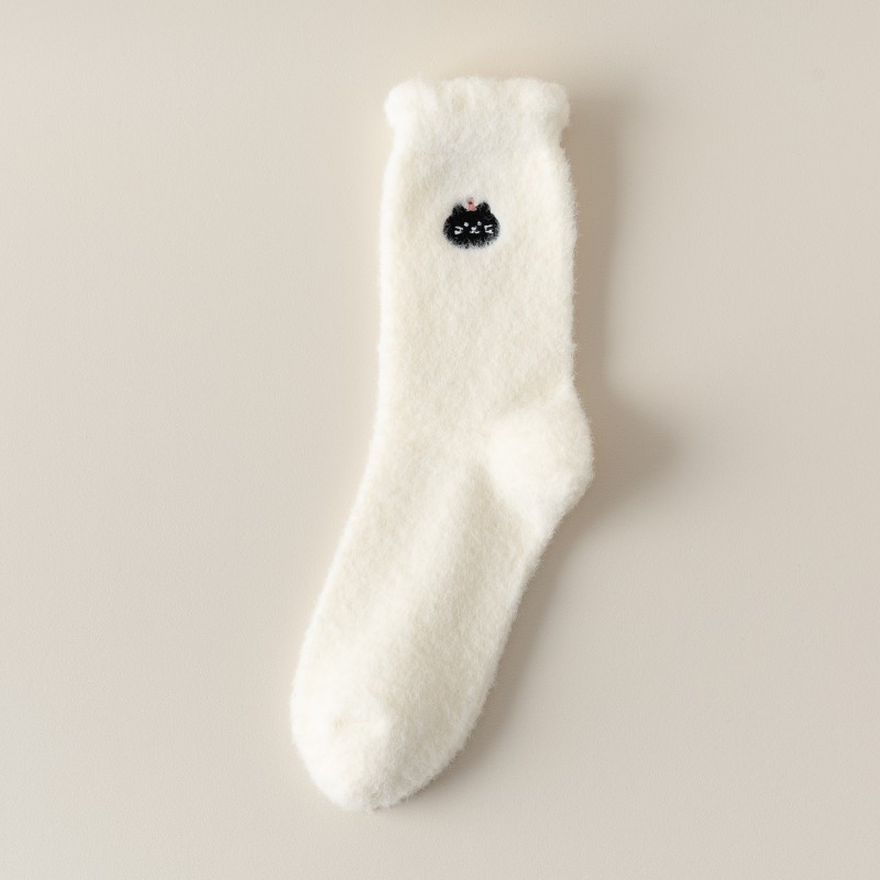 Calcetines de nieve de felpa de coral de media caña para mujer, diseño de pata de gato, gruesos para mayor calidez, calcetines de casa para mujer, de otoño e invierno. image 42