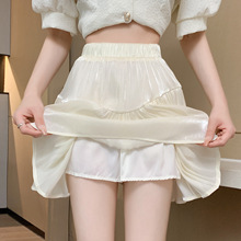 米白色蓬蓬a字短裙女夏季新款小个子高腰显瘦休闲珠光纱裙半身裙