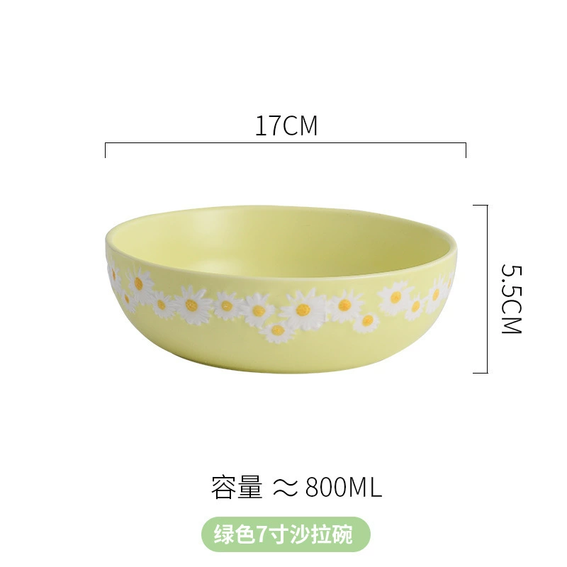 Ceramic Dinnerware Set, Fresh Daisy Pattern, Assorted Plates & Bowls (White/Yellow)