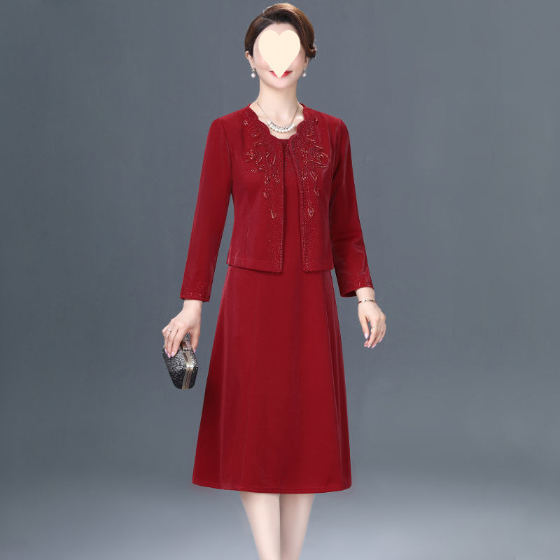 妈妈婚礼服两件套连衣裙秋小个子大码气质喜婆婆婚宴装套装裙|undefined