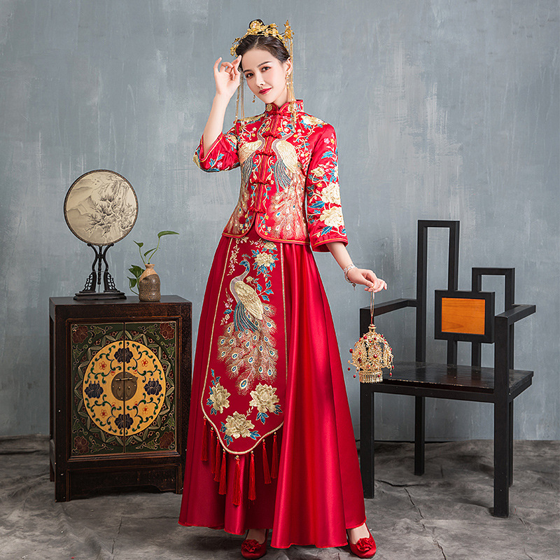 Chinese Traditional Hanfu Suit 2PCS/Set Women Silk Wedding Dress