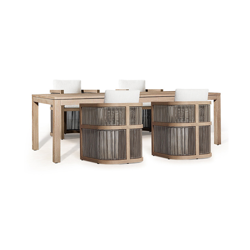 Mesa y silla de teca de caña al aire libre patio balcón al aire libre ocio de alta gama anticorrosión cuerda de madera trenzada silla combinación de muebles