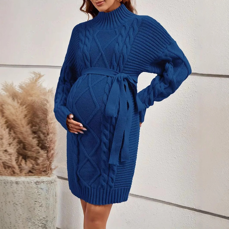 Maternity Skirt Cross-Border Casual Maternity Wear Knitted Dress Women's High Neck Long Sleeve Autumn Winter Warm Sweater Dress
