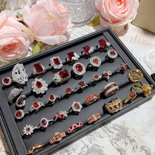 山茶奢华彩宝仿红宝石戒指女 中世纪设计贵妇晚宴红刚玉百搭指环