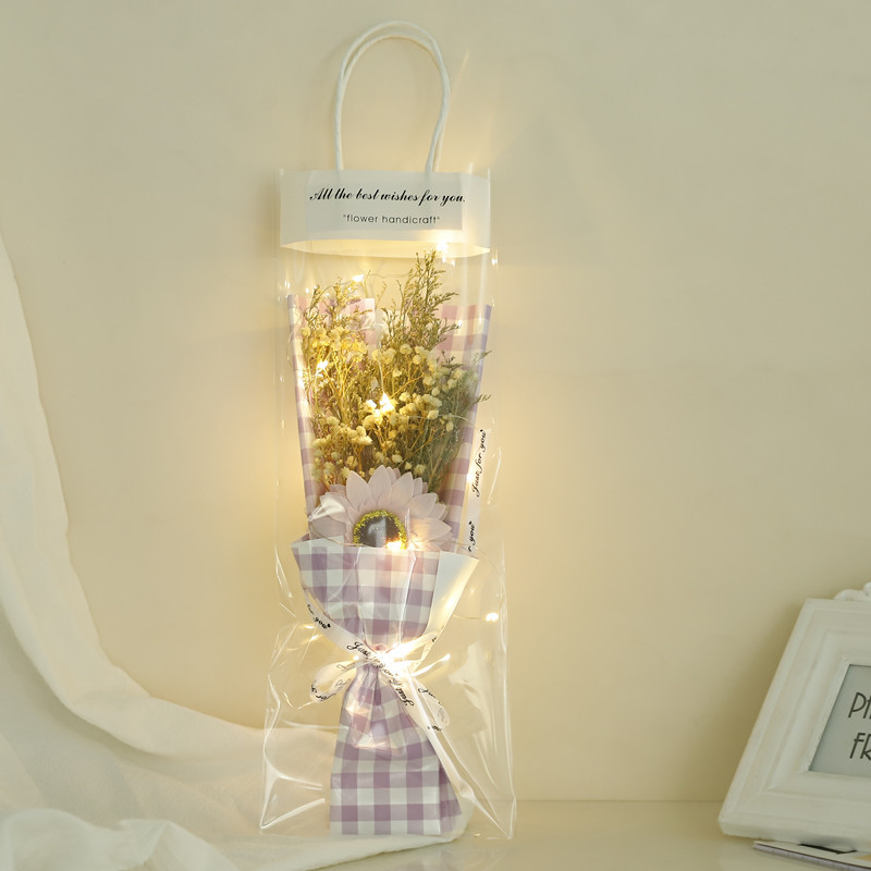 격자 무늬 퍼플 + 퍼플 해바라기 [램프 첨부 기프트 가방]