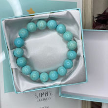 天然马鞍山原矿绿松石手串手链 蓝绿松石手链圆珠 男女情侣款复古
