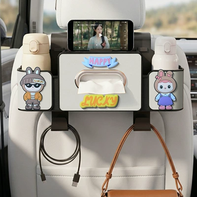 Car tissue box/set cute cartoon design, multifunctional tissue - happy-couple-4-in-1-seat-storage-box-4th-generation-white