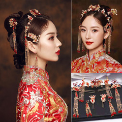 New Xiuhe dress headdress bride Chinese style red phoenix crown earrings costume Xiuhe dress wedding wedding hair accessories