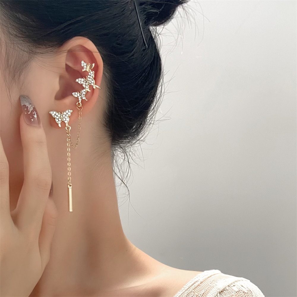 Rhinestones Inlay Material Wholesale Jewelry Fashion Tassel Butterfly Alloy Rhinestones Inlay Earrings