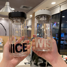 批發簡約小巧學生雙層玻璃杯高顏值辦公室泡茶杯子韓式便攜耐高溫