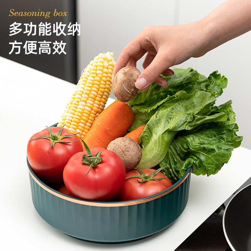 Rotating condiment tray kitchen storage household tray seasoning soy sauce vinegar multi-functional storage shelf light luxury fruit plate